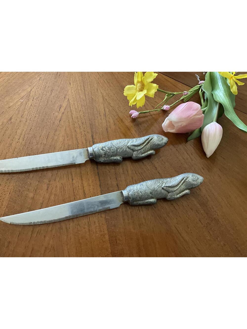 Arthur Court Vintage Rabbit Motif Steak Knife Set of 2